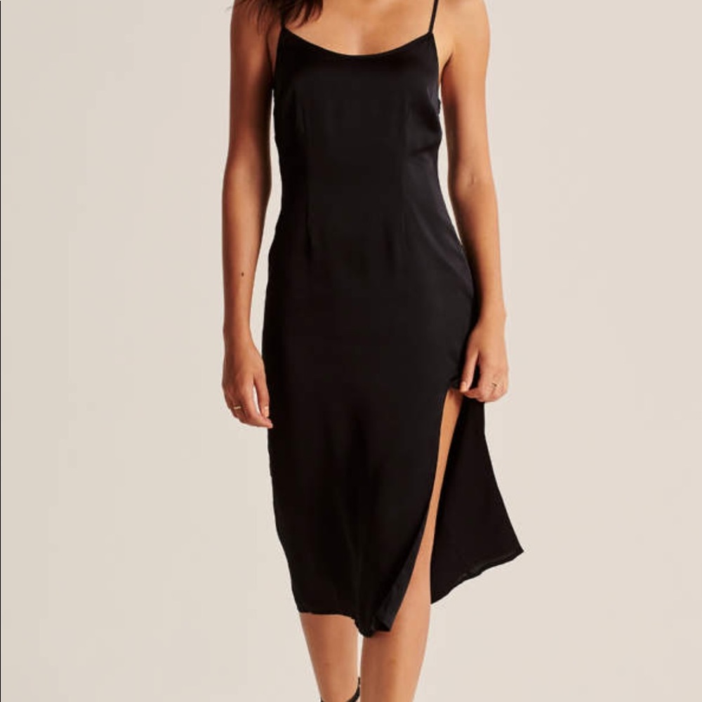 Abercrombie black midi side slit midi dress